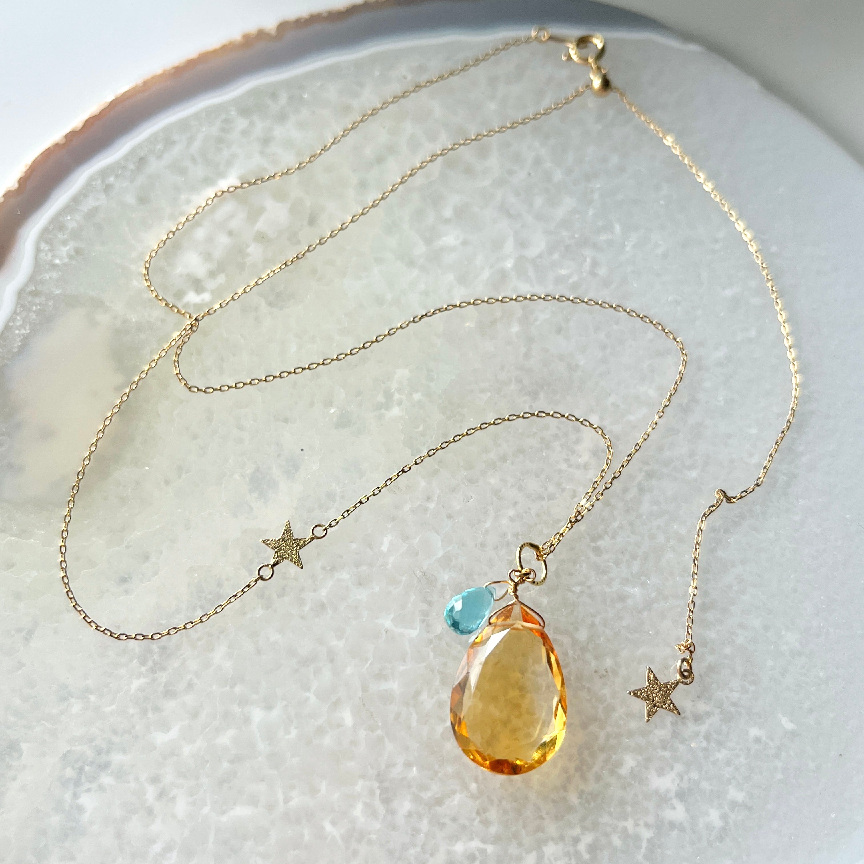 K18ペアシェイプシトリン&アパタイト・ネックレスチャーム