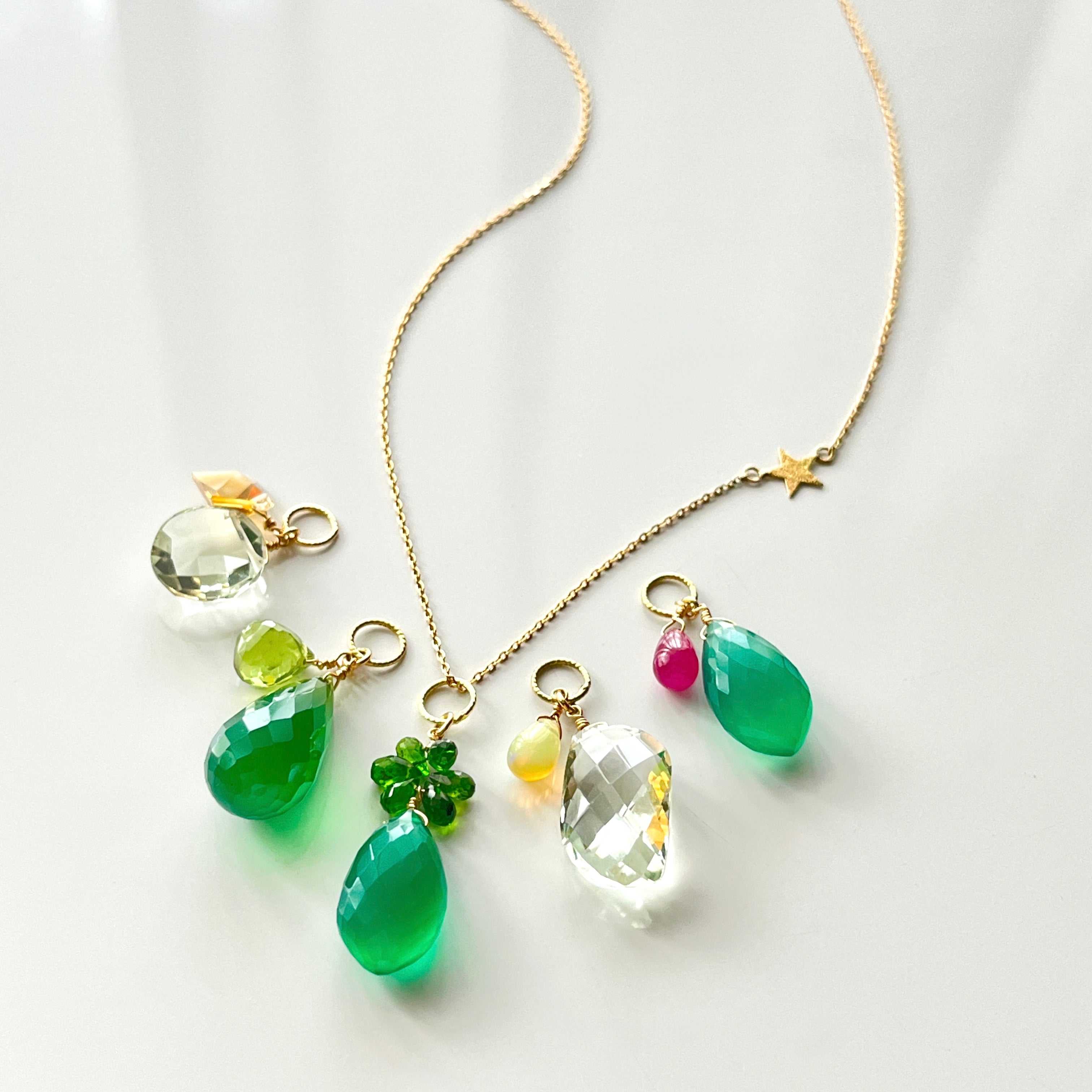 K18グリーンアゲート&ペリドット・ネックレスチャーム
